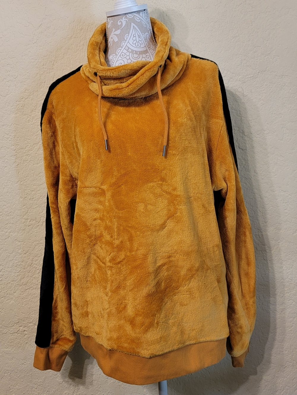 INC International Men's Plush Funnel Neck Sweater - Mustard And Black Sz L